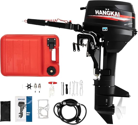 2-Stroke Short Shaft Boat Engine,12 HP169CC Outboard Boat Motor | Hangkai Heavy Duty Fishing Boat Engine Marine Engine Tiller Control Motor w/ Water Cooling & CDI Ignition System