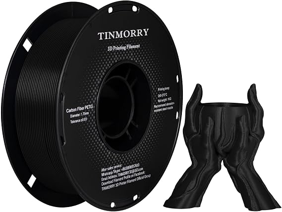 Carbon Fiber PETG Filament 1.75mm, TINMORRYPETG 3D Printer Filament 1.75mm 1Kg, Compatible with Bambu FDM 3D Printer 3D Printer Filament Black