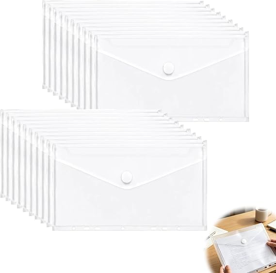 20 Pack A5 Clear Plastic Wallets Folder,A5 Punched Pockets Clear Envelope