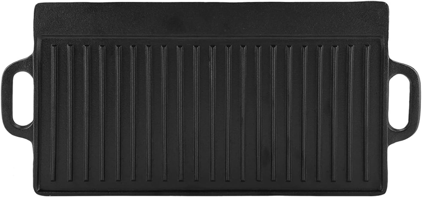 Non Stick Cast Iron Grill Griddle, Pan Ridged and Flat Double Sided Baking Tray Bakeware