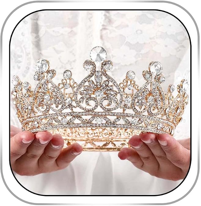 Foyte Baroque Queen Crown Gold Bride Rhinestone Wedding Crown Tiaras Crystal Hair Accessories for Women
