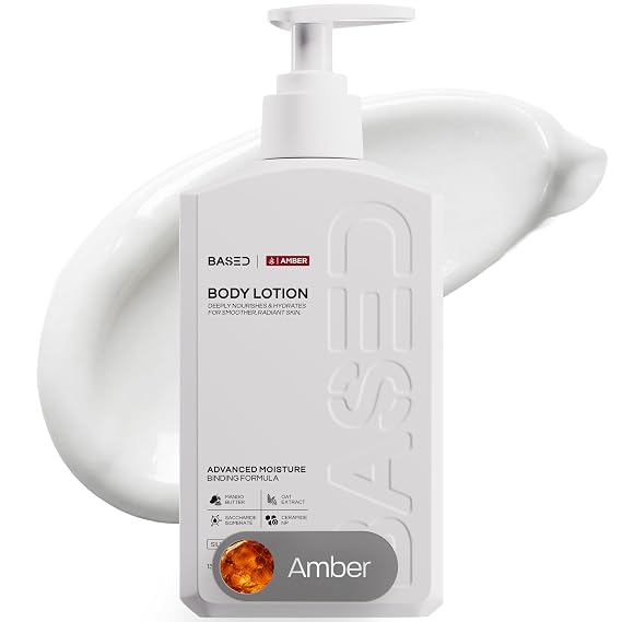 BASED Body Lotion with Ceramides - Amber Scent Men's Hydrating Moisturizer - Fast Absorbing Non Greasy Formula - Softens Dry Skin - Formulated & Filled in USA (13.5 Fl Oz, Pack of 1)