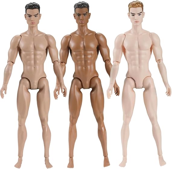 3Pcs 1/6 Scale Action Figure Multi Jointed Posable Male Muscular Action Figure Body with Head for Display & Collection