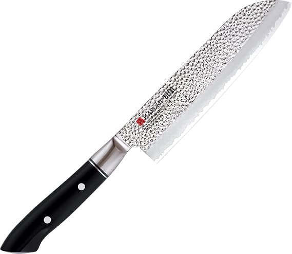 Sumikama 74018 Kasumi H.M. Santoku Knife, 7.1 inches 18 cm, Mirror Polished, Hammered Pattern, Made in Japan, Seki City, Gifu Prefecture