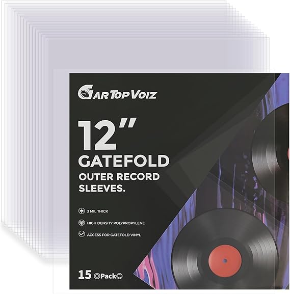 Gatefold Outer Vinyl Sleeves, 12 Inch LP Record Sleeves for 3 Mil Thick Clear Plastic Foldable Album Cover Protector, 15pcs