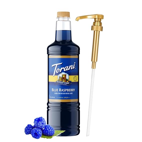 Torani Sugar Free Blue Raspberry Syrup 1L Keto, Zero Calorie
