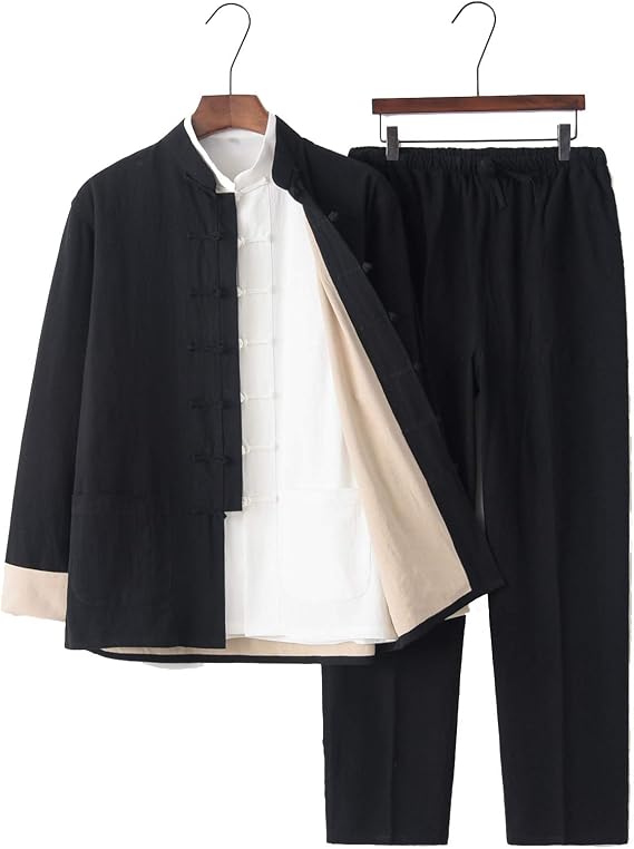 Classic Tai Chi Uniform,Men's Chinese Wing Chun Kung Fu Sets Polyester Martial Arts Suits,Suitable for Morning Exercises Judo Taekwondo(Color:Black,Size:2XL)