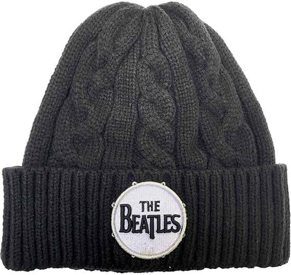 The Beatles Beanie Hat Drum Band Logo Cable Knit Official Black Unisex Size One Size