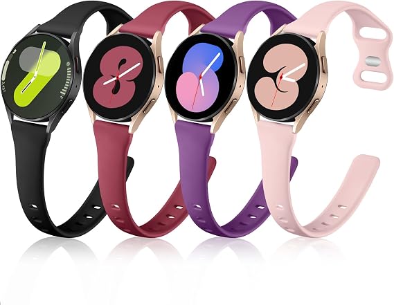 GEAK Compatible with Samsung Galaxy Watch 7/Samsung Watch 6 5 Band 40mm 44mm,20mm Soft Slim Silicone Replacement Strap for Galaxy Watch 5/Galaxy Watch 4 Band Large Black/Sand Pink/Plum/Wine Red