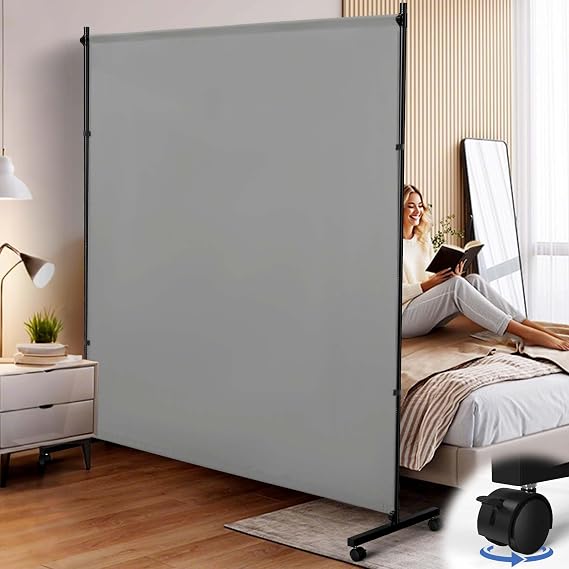 Room Divider, 73x75inch Large Privacy Screen with Wheels,Portable Single Panel Partition Wall for Room Separation,Room Separator with Thickened Fabric for Indoor Office,Bedroom,Outdoor Patio,Gray