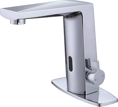 Automatic Sensor Touchless Bathroom Sink Faucet with Hole Cover Plate, Chrome Vanity Faucets, Hands-Free Bathroom Water Tap with Control Box and Temperature Mixer, Easy Installation Silver