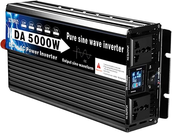 72V to 110V Pure Sine Wave Inverter, 5000W Split Phase Car Power Inverter, 12V 24V 48V 60V 72V DC to 110V/220V AC Converter for RV, Truck, Outdoor with 2 AC Outlets LCD Display