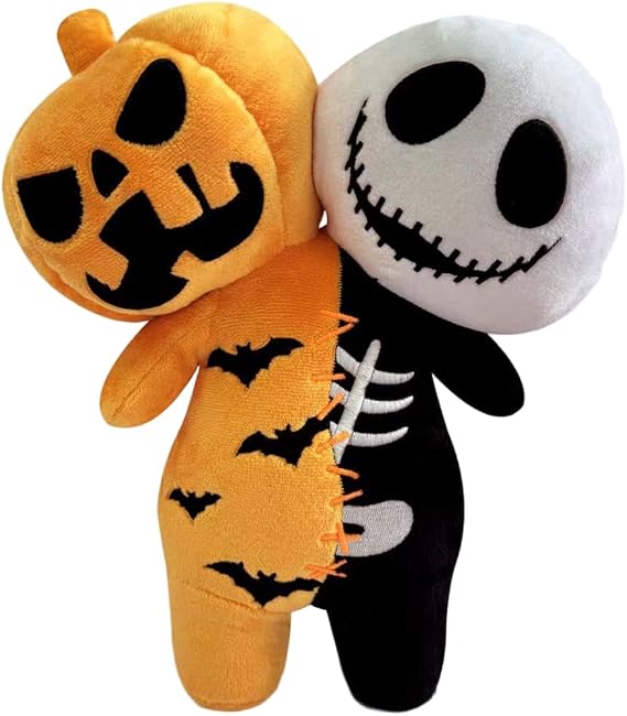 Reversible Halloween Plush 9.8 Inch Pumpkin & Skeleton Dual Head Black