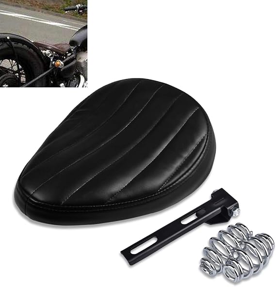KaTur Motorcycle Slim Solo Seat Universal Leather Low Profile Cushion for Cruiser Bobber Chopper Harley Honda Yamaha Suzuki Kawasaki