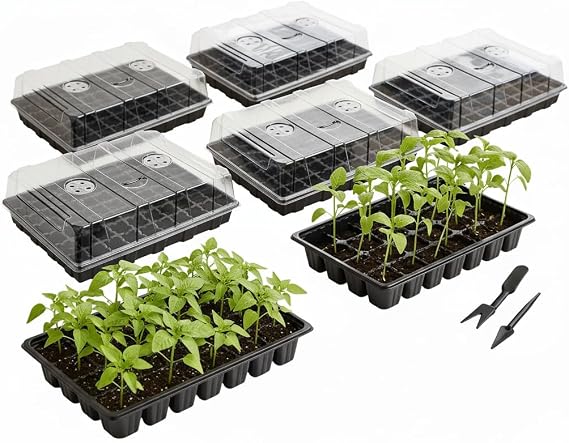 Mr. Pen- Seed Starter Tray Kit, 5 Pack, Total 350 Cells, Durable Plant Germination Trays with Humidity Vented Domes and Bases, Ideal for Seed Starting, Indoor Gardening and Greenhouse