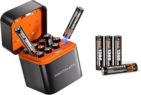 12 Pack Rechargeable AAA Lithium Batteries with Charger and 4 Pack Replaceable Batteries, 1300mWh 1.5V Output Triple A Batteries, 1600 Cycles, LED Indicators, Ultra-Long Lasting