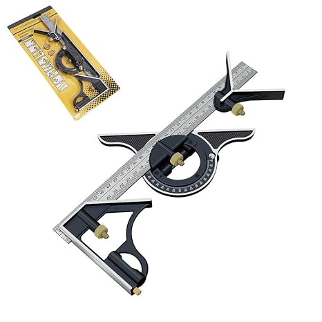 300 mm 12 Inch Combination Square Set Carpenter's Angle Adjustable Protractor Stainless Steel Try Square Universal Angle with Spirit Level and Scriber Needle for 0-180 Degrees