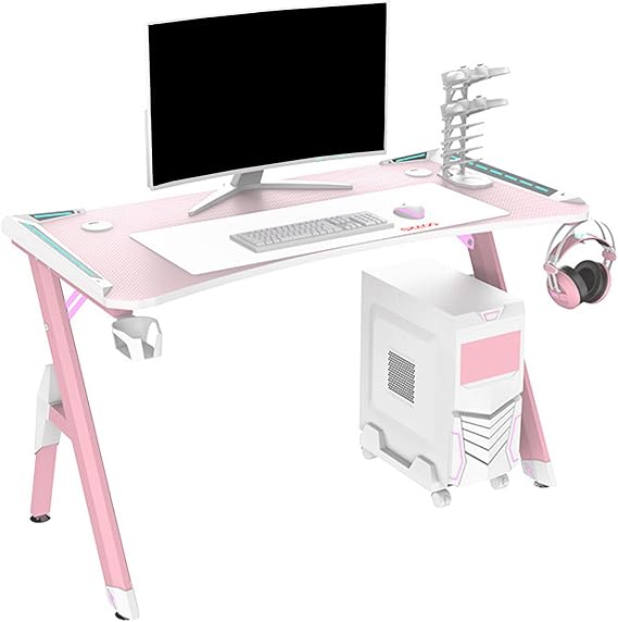 Gaming Desk with RGB Lighting - E-Sports Computer Table for PC & Laptop, Features Cup Holder & Headphone Hook, Large 100x60x73CM Gamer Setup