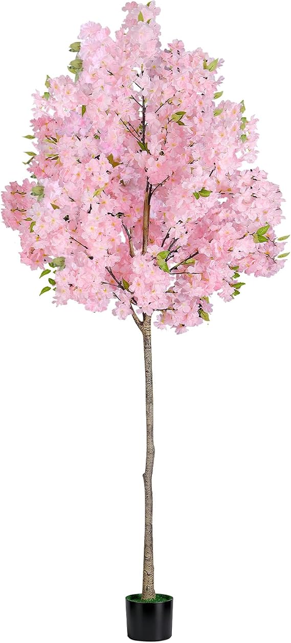 6FT Pink Artificial Cherry Blossom Tree, Realistic Potted Faux Cherry Tree, Silk Flower Fake Tree, Artificial Plants for Home Office Wedding Party