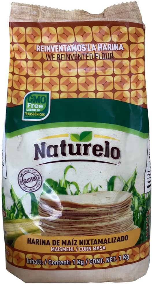 Naturelo Harina De Maiz Blanco 1kg / Mexican White Corn Flour, Gluten Free & GMO Free Flour for Tortillas
