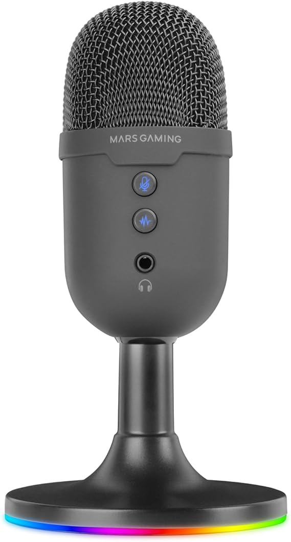 Mars Gaming MMIC-CX, Professional Studio Microphone, Compact ARGB Design, High Definition, ENC Noise Cancellation, Cardioid Condenser, Mute Button, USB Plug&Play, 3.5mm Jack, Black