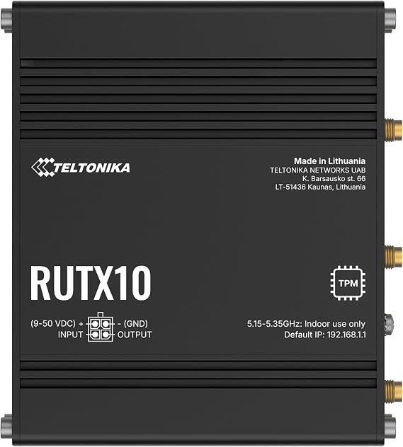 Teltonika RUTX10 RUTX10000200 Industrial Ethernet Router, Dual-Band Wi-Fi 5 Router with 4X Gigabit Ethernet Ports, Advanced Routing, Firewall, Remote Management & VPN, North America Version