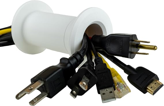 Cable Pass Through Wall Port | Fits Cable Sizes up to 3-Prong Plug | Compatible with 3 5/8 - 5 1/4 Wall Thickness | Provides Solid Channel Through Wall (White)