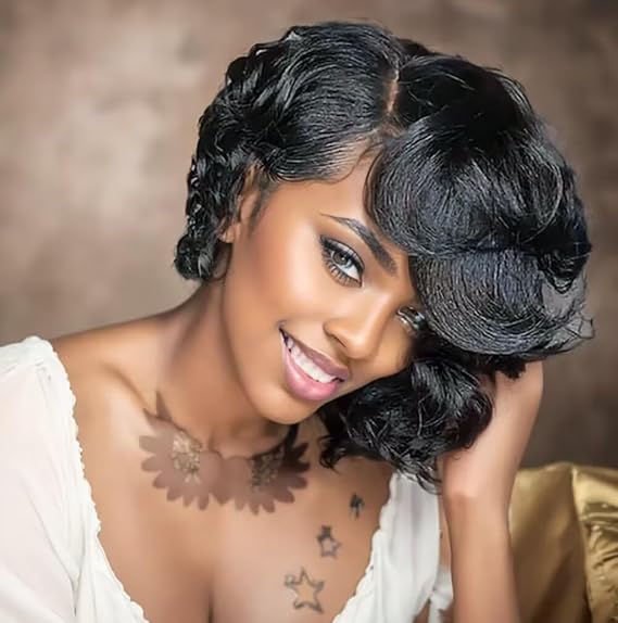 Black Synthetic Bob Wig for Women - Short Curly Hair Wig