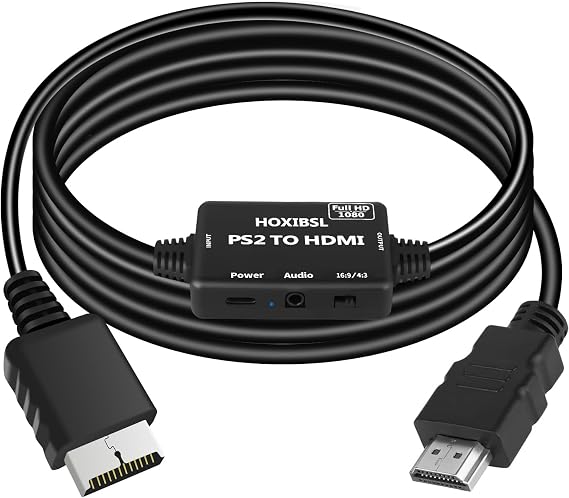 PS2 to HDMI Converter Adapter,with 3.5mm Audio Jack.HDMI Cable for PS1/PS2/PS3,Support 16:9/4:3 Image Scaling,Plug and Play (6.56FT)