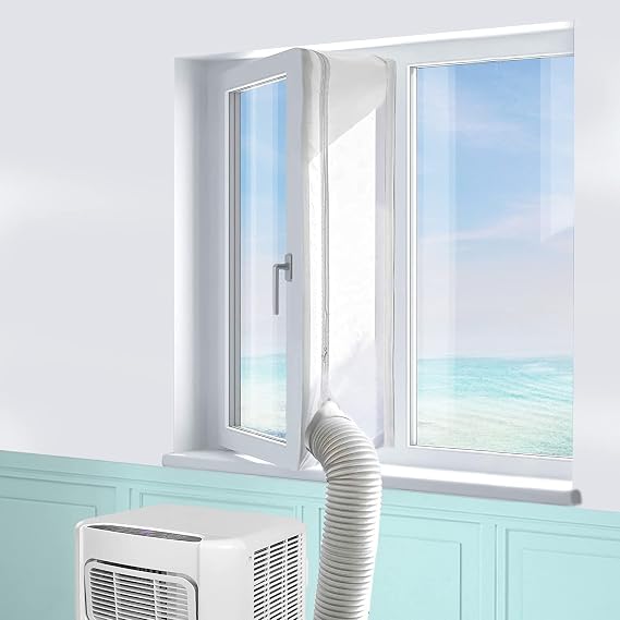 Air Conditioner Window Seal, Machine-YA Window Seal for Portable Air Conditioner and Tumble Dryer, Works with Every Mobile Air-Conditioning Unit, Air Exchange Guards With Zip and Hook Tape (300CM)