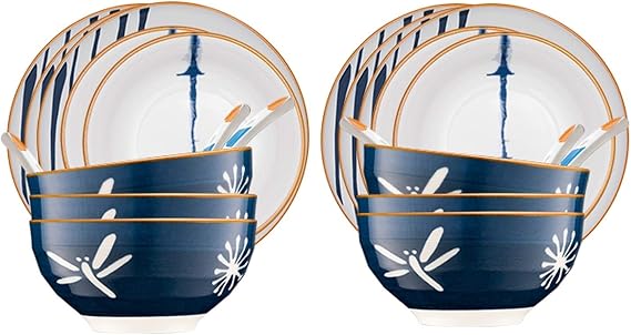 Dinner Plate Elegant Dinner Plate Set Durable Ceramic Dinner Plate Set, Plate Bowl Snack Plate Spoon, Service for 6, 22 Piece Kitchen Plate Set Tray