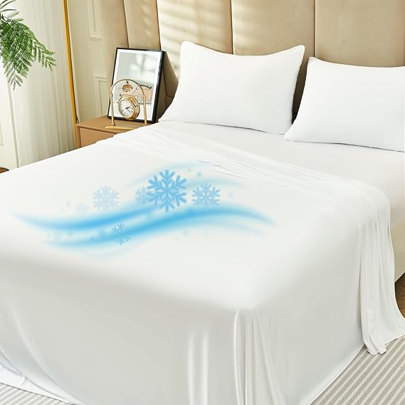 Sleepymoon Cooling Bed Sheets 3-Piece Twin Sheets Set, New Cool Technology Q-Max > 0.4 Bedding Sheets, Luxury Silky Soft, 18 inch Deep Pockets, White
