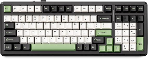 Aula F99 Pro Cherry Profile Mechanical Keyboard Triple Mode Connectivity RGB Backlit Gaming Keyboard with Template and Knob for Gaming and Office Green and Black on White