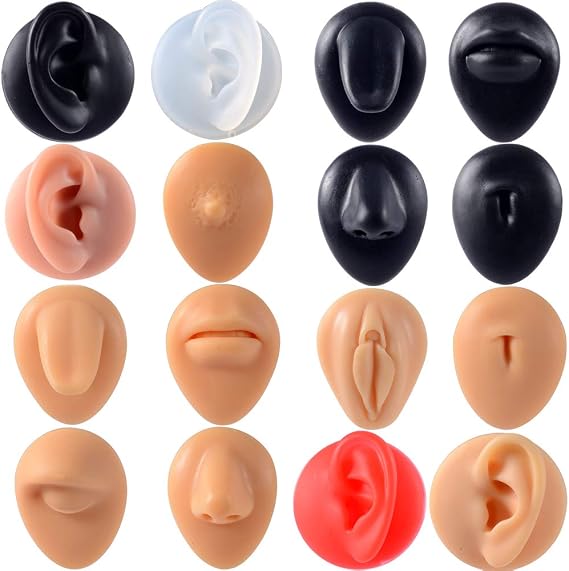 1PC Soft Silicone Body Part Model Human Ear Mouth Eye Tongue Navel Model Display Puncture Display Simulation for Jewelry Display Teaching Tool (1PC Black Color Left Ear)