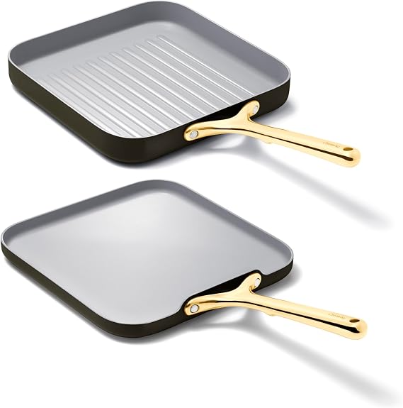 Caraway 11" Non-Stick Square Griddle Pan and Grill Pan Duo