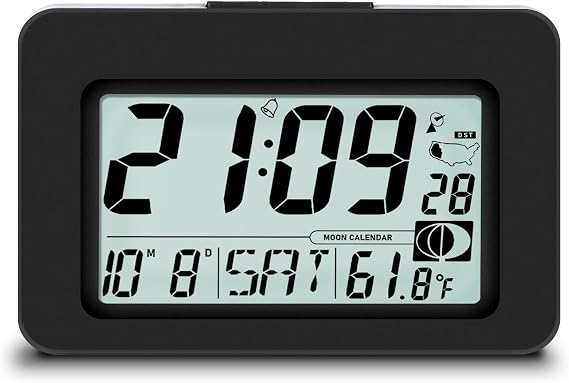 Handy Atomic Alarm Clock - 6'' Battery Operated Digital Clock with Seconds, Self-Setting, Auto Sync, DST, Selectable Time Zones,Portable Travel Desk Clock with 5s Touch Backlight for Bedroom
