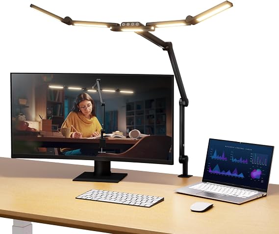 NEEWER Basics 32.5 Clip On Desktop LED Light for Home Office, 23W LED Dimmable Architect Lamp with Table Desk Clamp, 5 Light Bars, Computer Drafting Video Conference Atmosphere Lighting, DL01