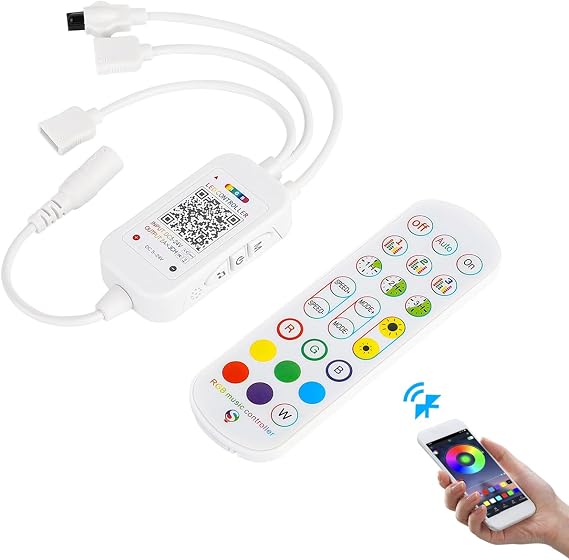 Bluetooth LED Controller, SUPERNIGHT APP Control Music Remote Controller | Smart Mobile Phone APP Control Music Remote Controller for SMD 5050 2835 3528 4-Pin RGB LED Strip Lights (2 Ports)