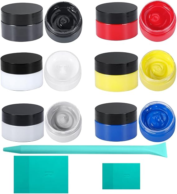 6-Color Chalk Paste Paint Kit with 3 Silicone Squeegees No-Bleed Stencil & Silk Screen Paint Set, Water-Based Non-Toxic Craft Paint for Wood, Fabric, Canvas, Furniture & Home Decor