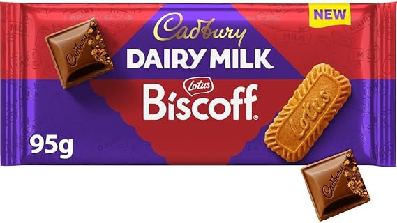 Cadburys Dairy Milk Lotus Biscoff Chocolate Bar, The Classic Creamy Taste with Caramelised Biscuit Pieces, Perfect for Sharing, 95 g (Pack of 1)