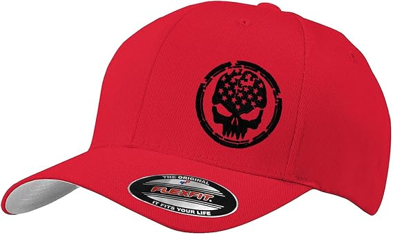 GNB CUSTOM EMBROIDERY LLC American Flag Distressed Skull Shield Logo Embroidered 6277 Flex Fitted Baseball Hat