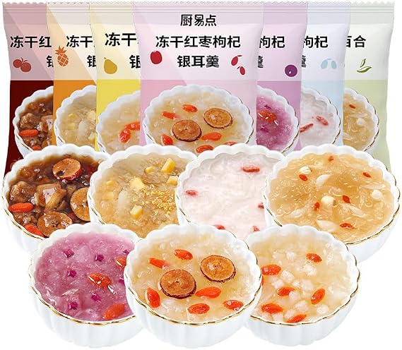 Instant Freeze dried tremella soup,red dates snow pear soup,Healthy Breakfast Foods,Dessert,convenient food,Cereals Congee,Chinese snack gift,Oatmeal Soups (7 flavors mixed,7 packs)