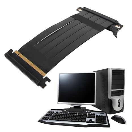 PUSOKEI PCIE 4.0 x16 Extender Riser Cable, High Dual Sided Reverse 180 Degree PCI E Ports GPU Graphic Card Extension Cable for RX 7900 7800 7700 7600 7500,etc (Black)