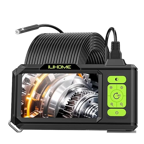 Dual Lens Borescope with Light, 1080P Industrial Endoscope Inspection Camera, 7.9mm IP67 Waterproof, Sewer Camera with 4.3 IPS Screen,8 LED Lights,16.5FT Semi-Rigid Cable.
