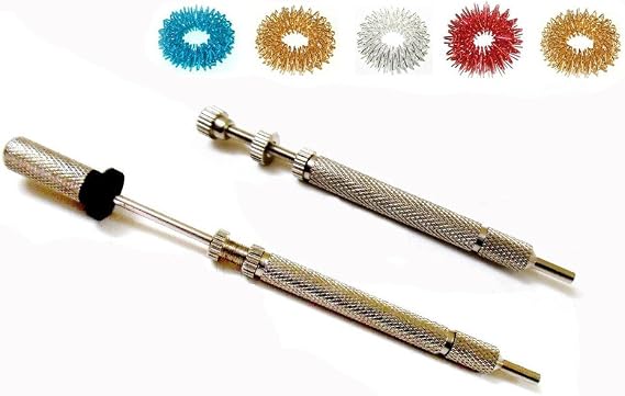 ACS/ACM Sujok Hand Acupuncture Needle Injector 1 Spring + 1 Graveity Inserter Built in Magnet + 5pcs Finger Massager Rings Spring Type L - 9Cm (Total), Gravity Type L - 13Cm (Total) Silver