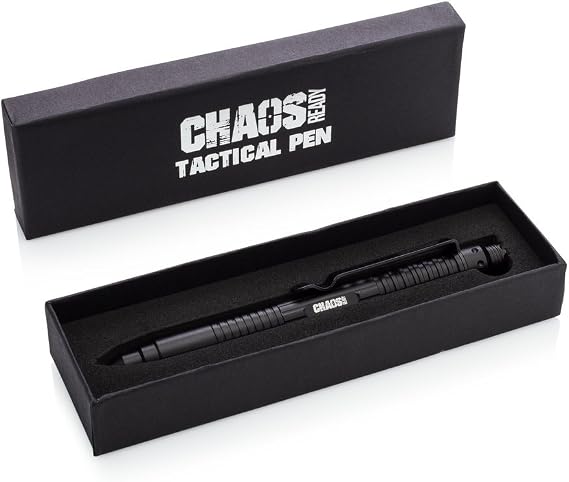 Chaos Ready Tactical Pen - EDC Pen with Pen Light, Window Breaker, DNA Catcher, Aircraft Aluminum, Police Gear, Discreet Black w/Gift Box
