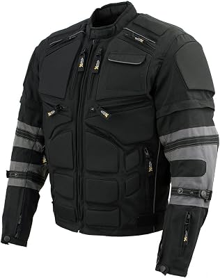 Xelement CF5050 Mens Morph Black and Grey Tri-Tex Armored Jacket with Removable Sleeves