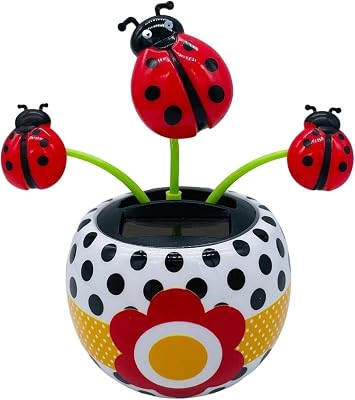 Solar Powered Dancing Flower Toy, The Ladybird with Seven Stars Solar Swinging Flip Flap Flower Animated Bobblehead Dancer Toy, Car Windowsill Decoration Desktop Solar Dancing
