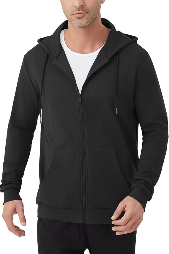 Idtswch Mens Tall Lightweight Hoodies Zip Up Sweatshirt Slim Fit Jacket
