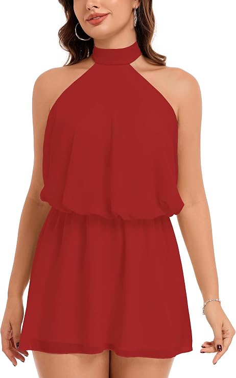 Summer Party Mini Dress for Women Chiffon Self-Tie Strap Sexy Sleeveless Backless Fitted Y2k A-Line Dress